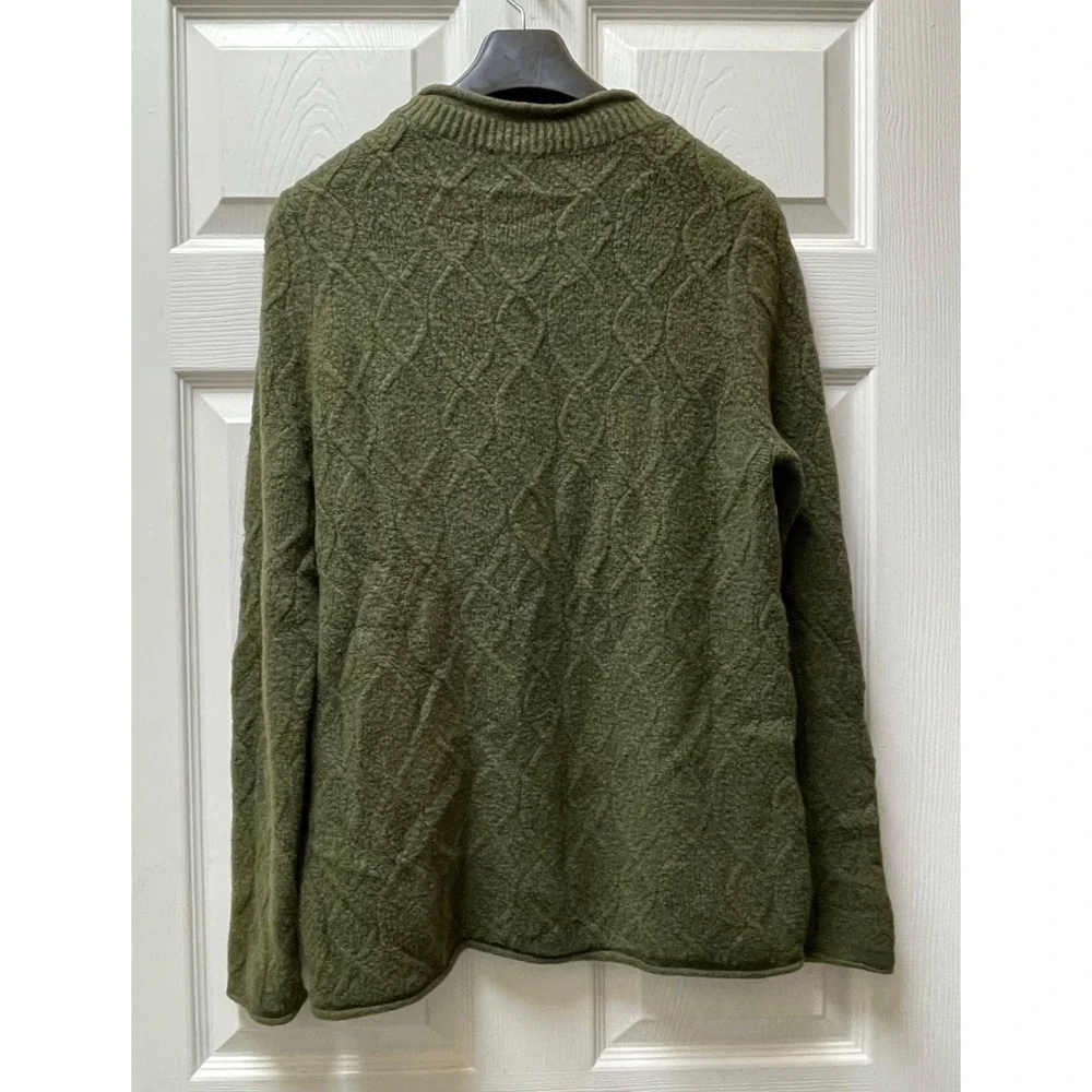 Talbots‎ Women's Large Olive Rolled Hem Mock Neck Cabled Acrylic Blend Sweater